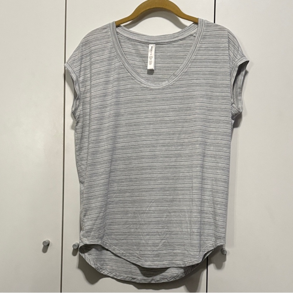 Athleta Gray Striped Short Sleeve Tee